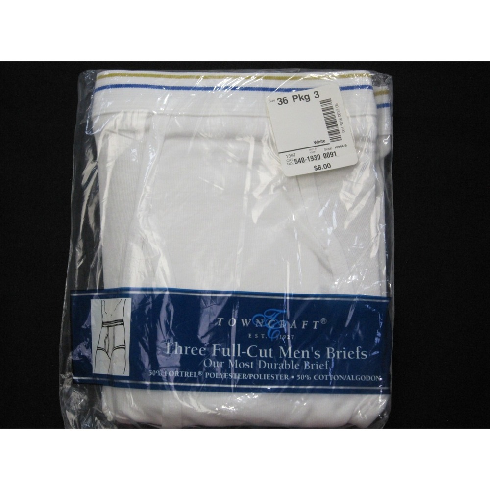 Vintage JCPenney Towncraft Men's Full-cut Briefs 3-Pack White Size 36 Deadstock
